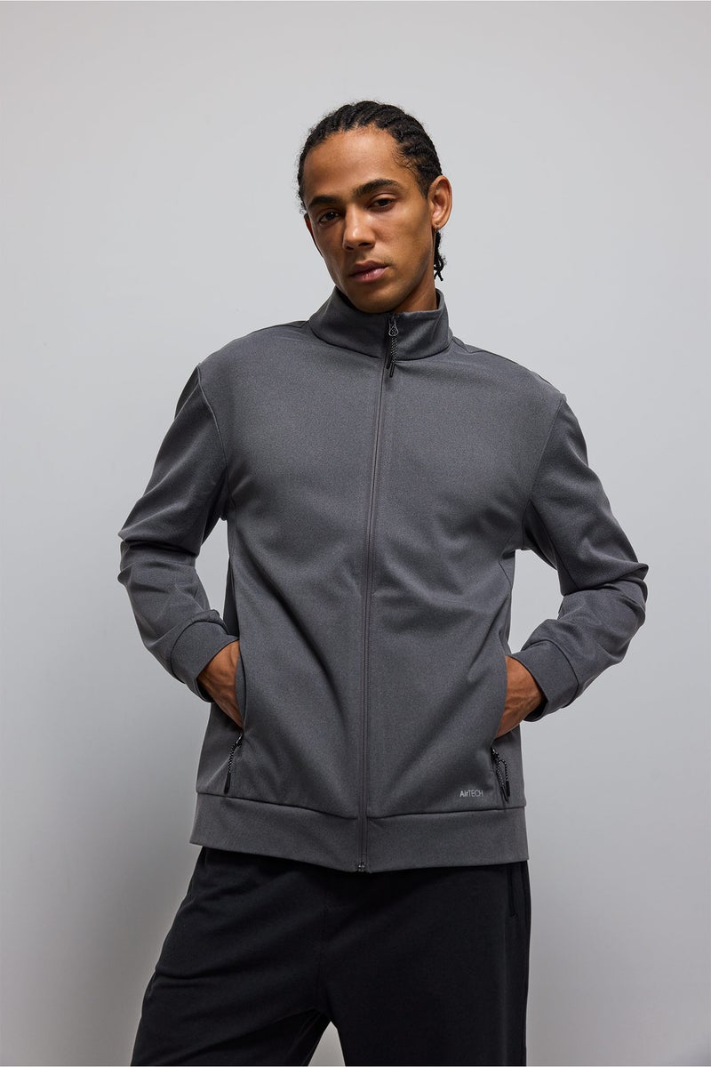 DeFacto Grey Man Standard Fit High Neck Cardigan Casual - Image 1